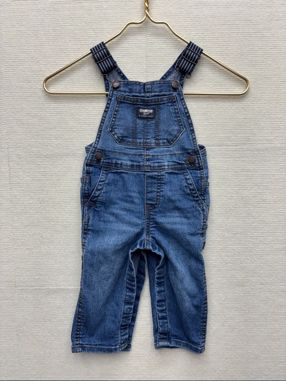 OshKosh B'gosh Dark Blue Denim Overalls with Striped Straps 18M